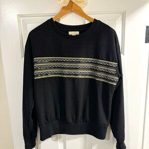 Black Crewneck Sweatshirt with Gold Embroidery M